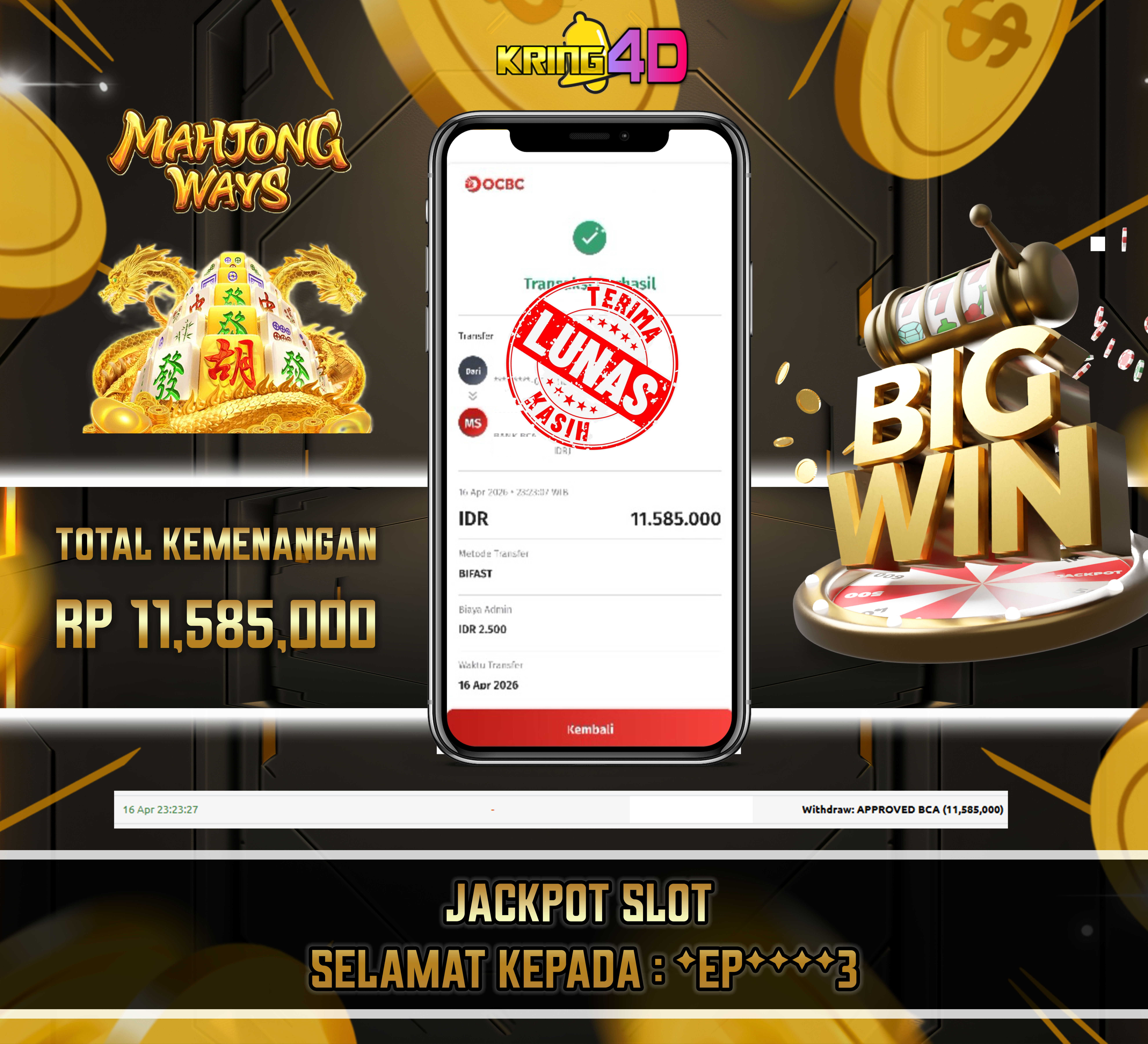 KRING4D JACKPOT Mahjong Ways RP 11,585,000