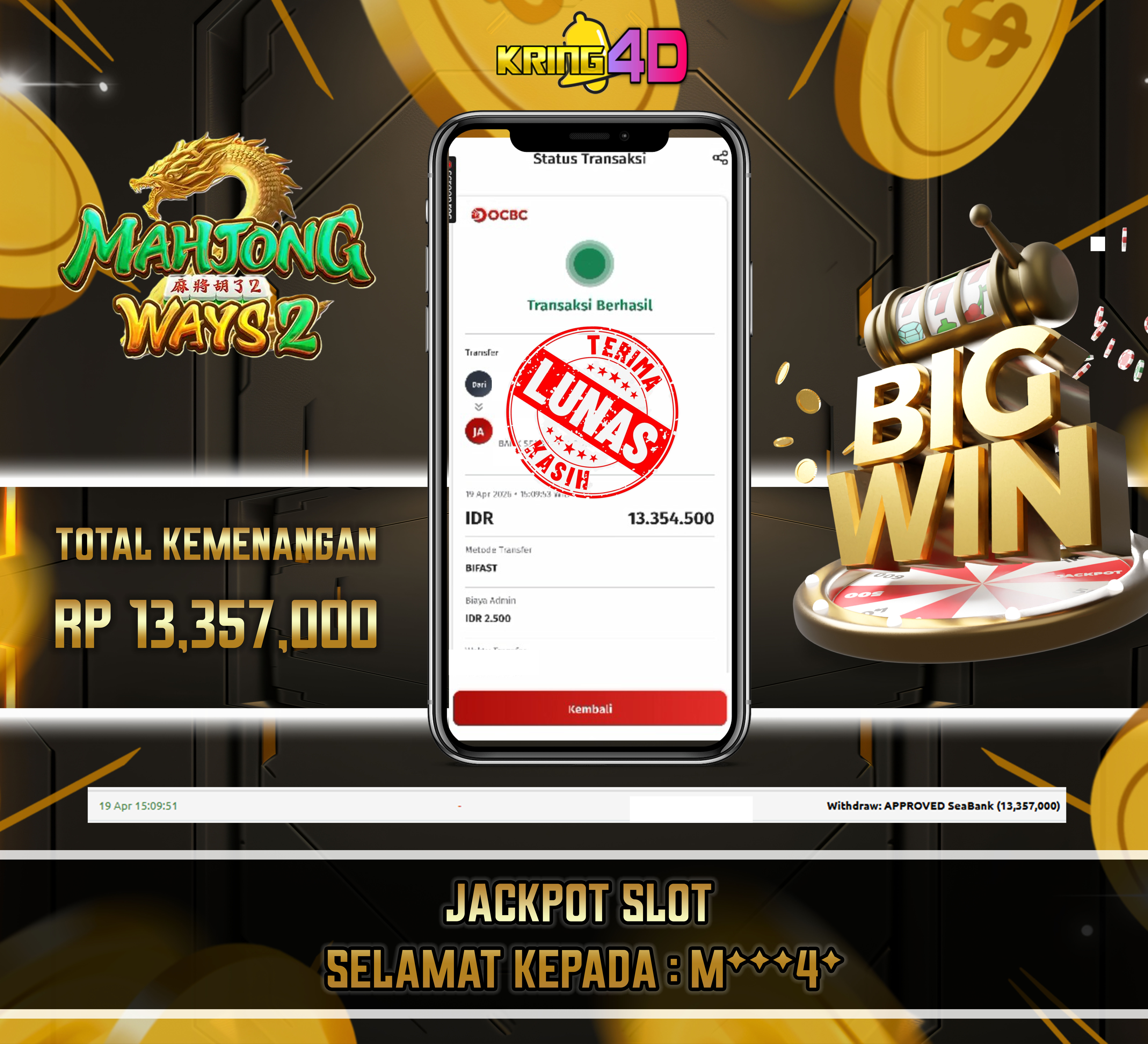 KRING4D JACKPOT Mahjong Ways 2 RP 13,357,000