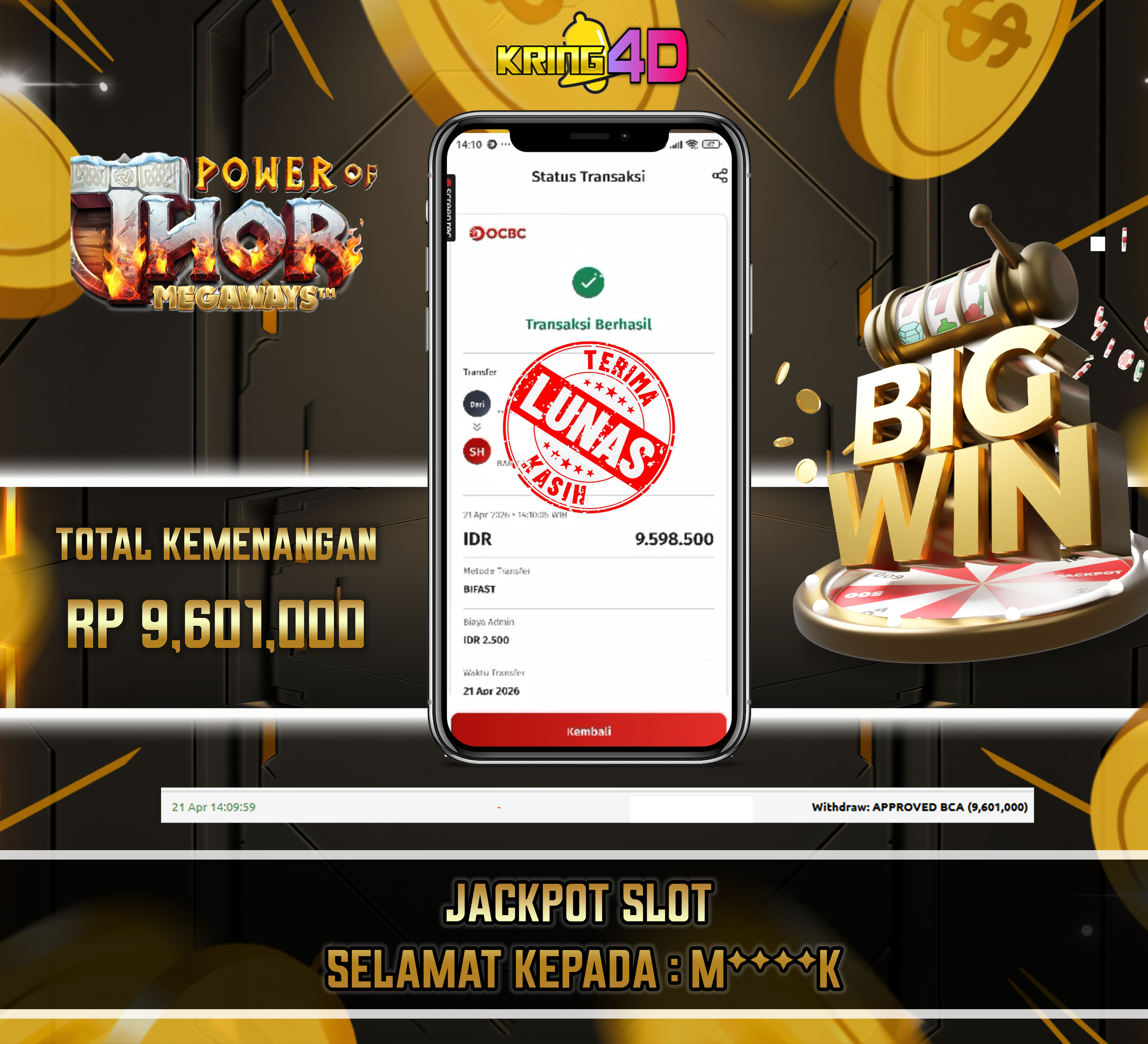 KRING4D JACKPOT Power of Thor Megaways RP 9,601,000