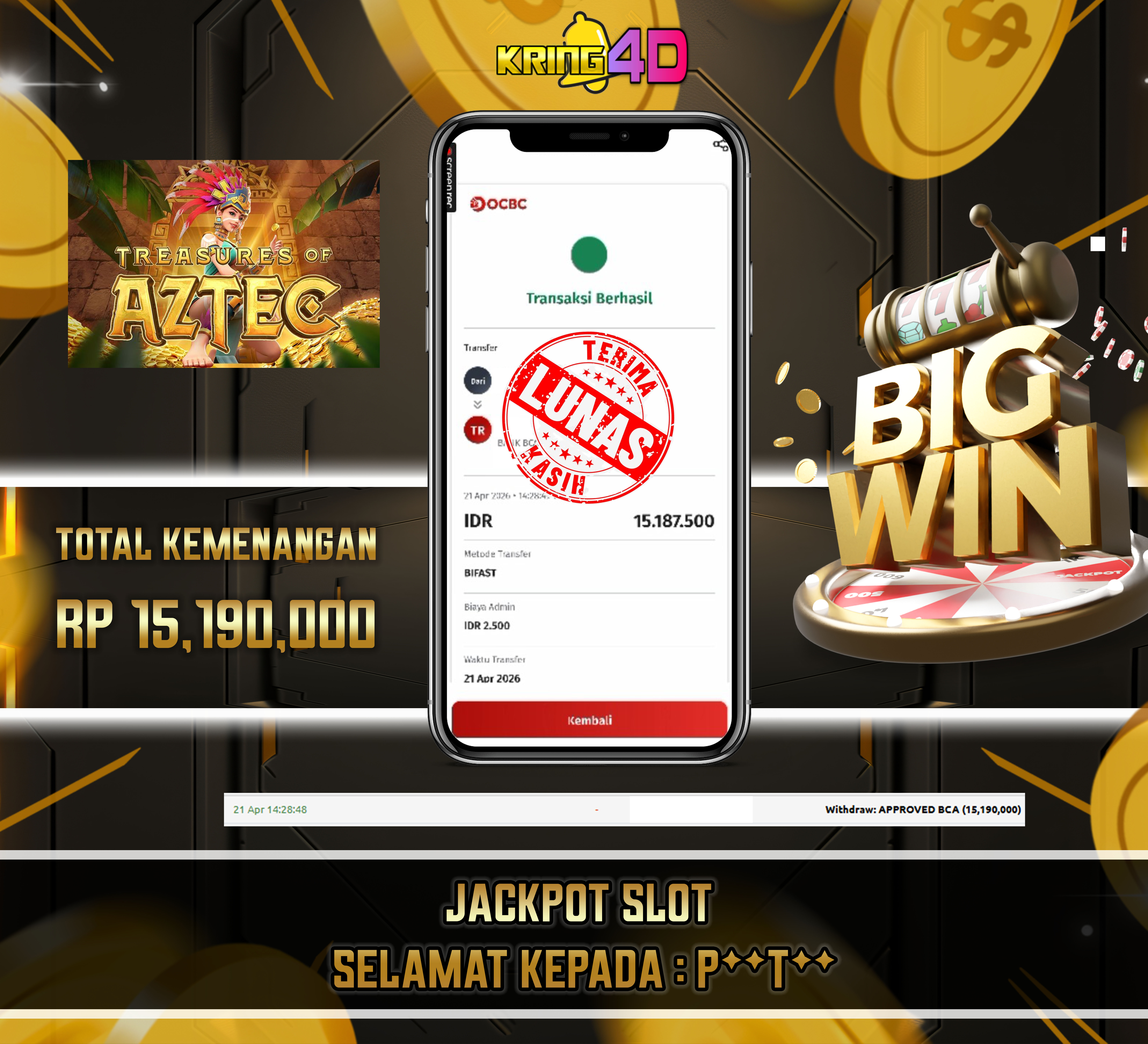 KRING4D JACKPOT Treasures Of Aztec RP 15,190,000