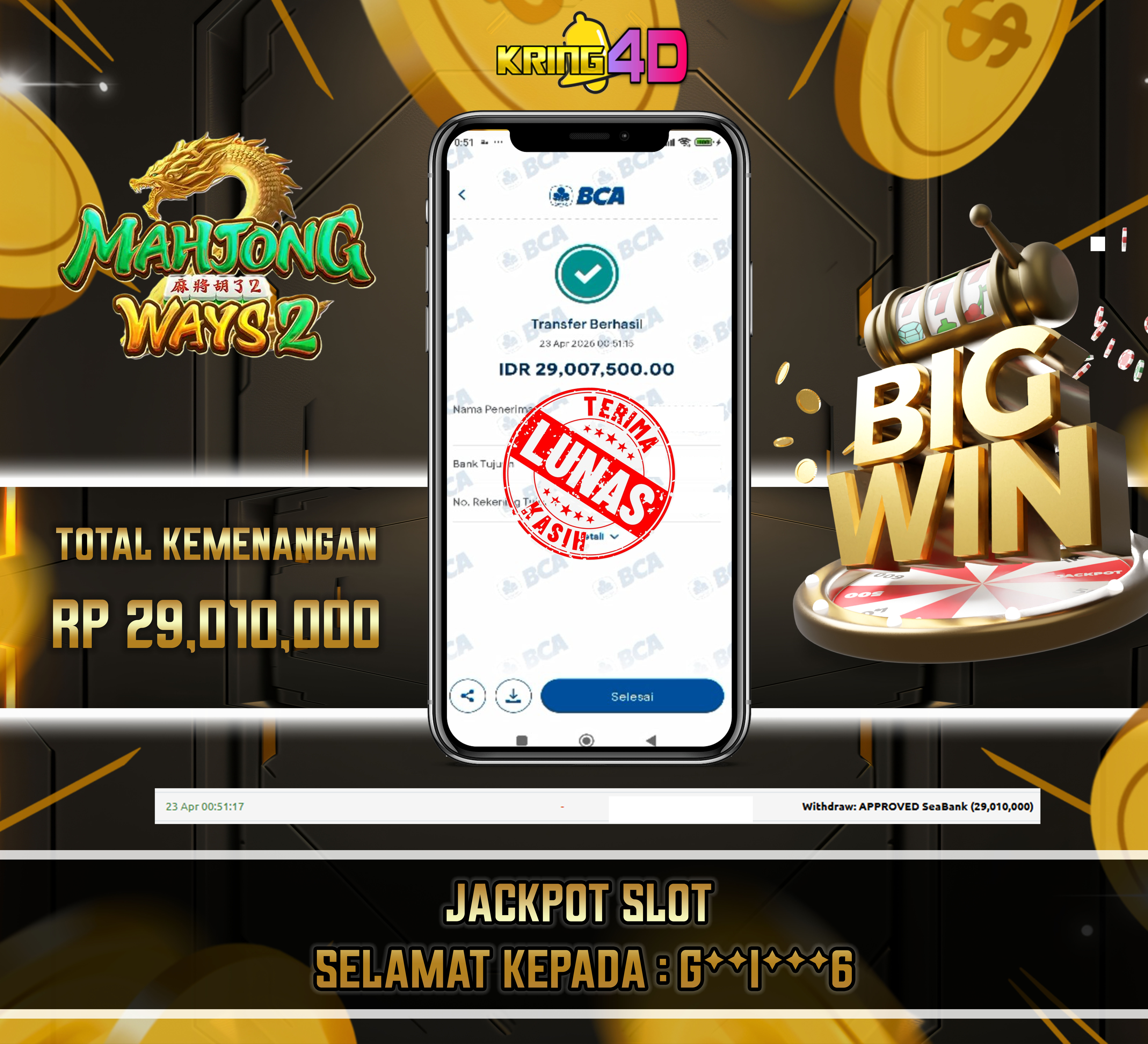 KRING4D JACKPOT Mahjong Ways 2 RP 29,010,000
