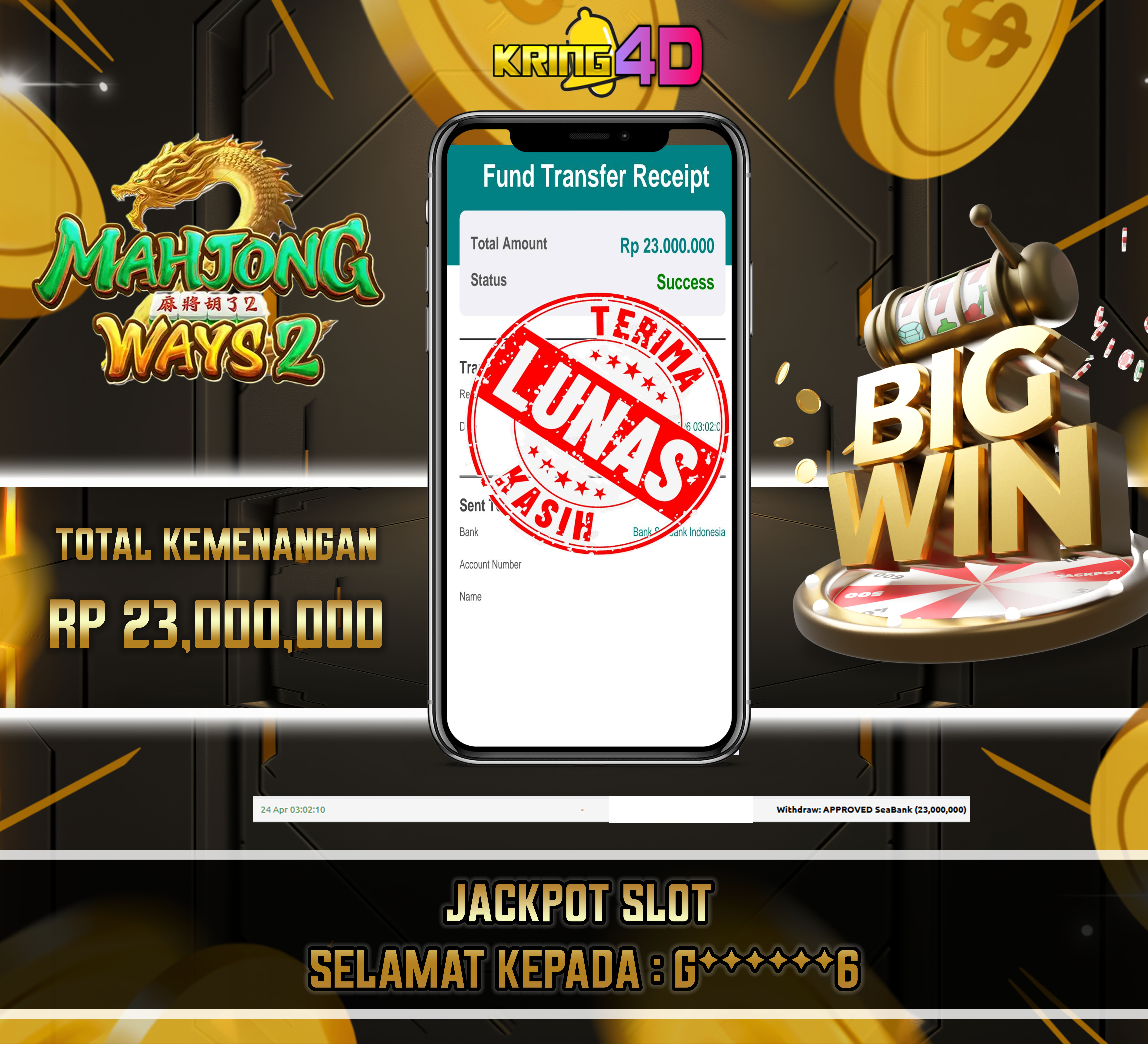 KRING4D JACKPOT Mahjong Ways 2 RP 23,000,000