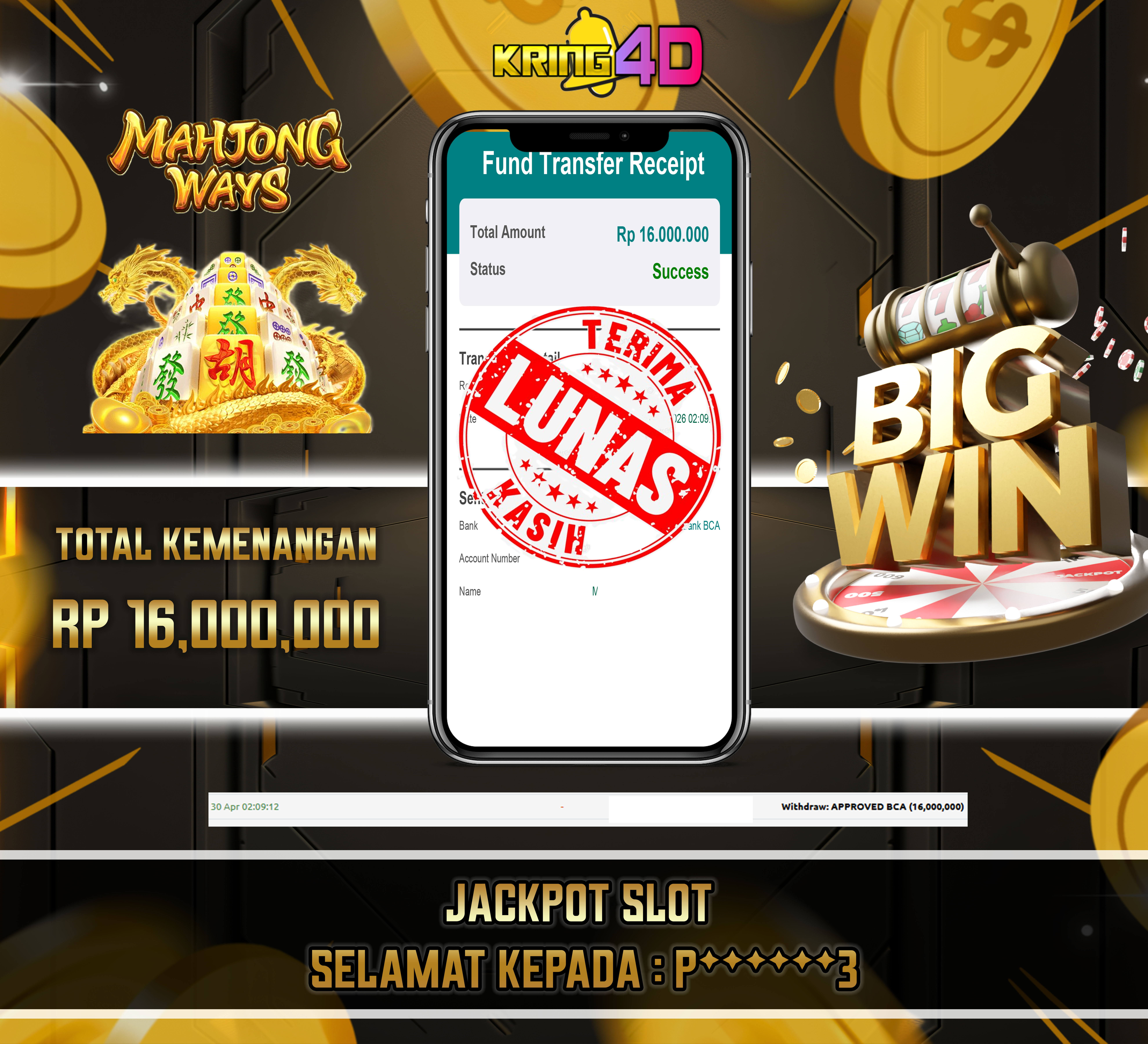 KRING4D JACKPOT Mahjong Ways RP 16,000,000