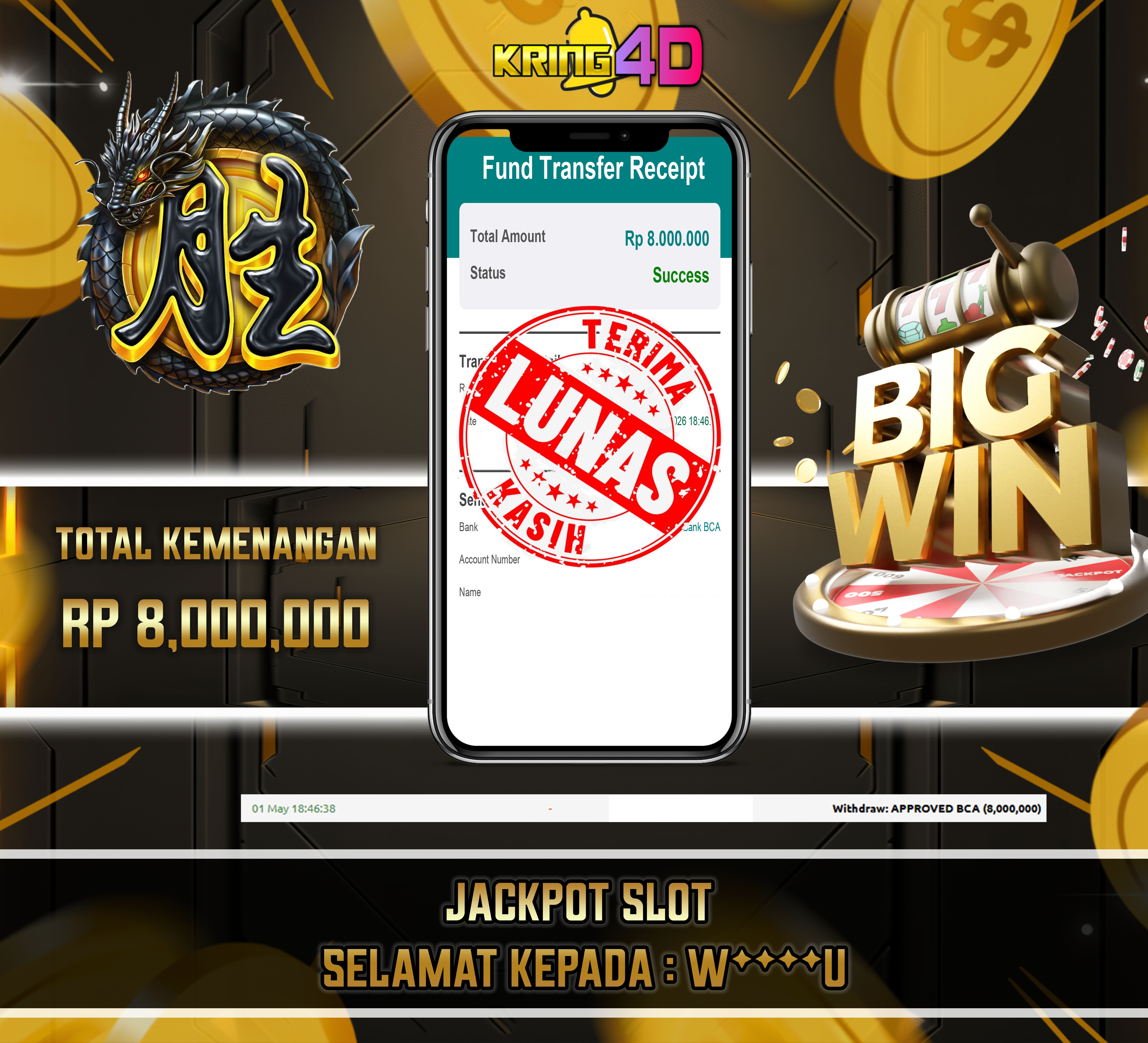KRING4D JACKPOT Mahjong Wins 3 - Black Scatter RP 8,000,000