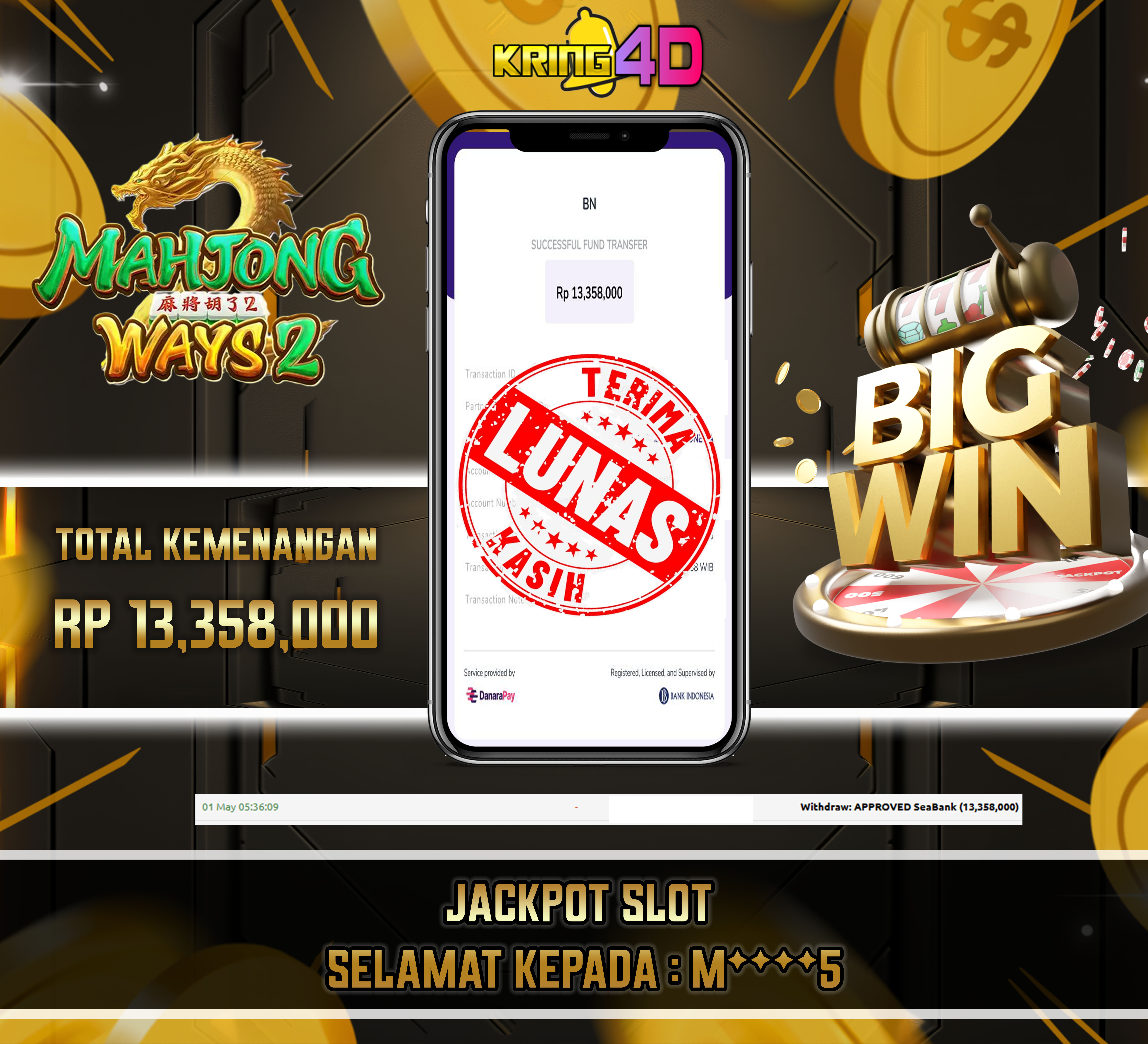 KRING4D JACKPOT Mahjong Ways 2 RP 13,358,000