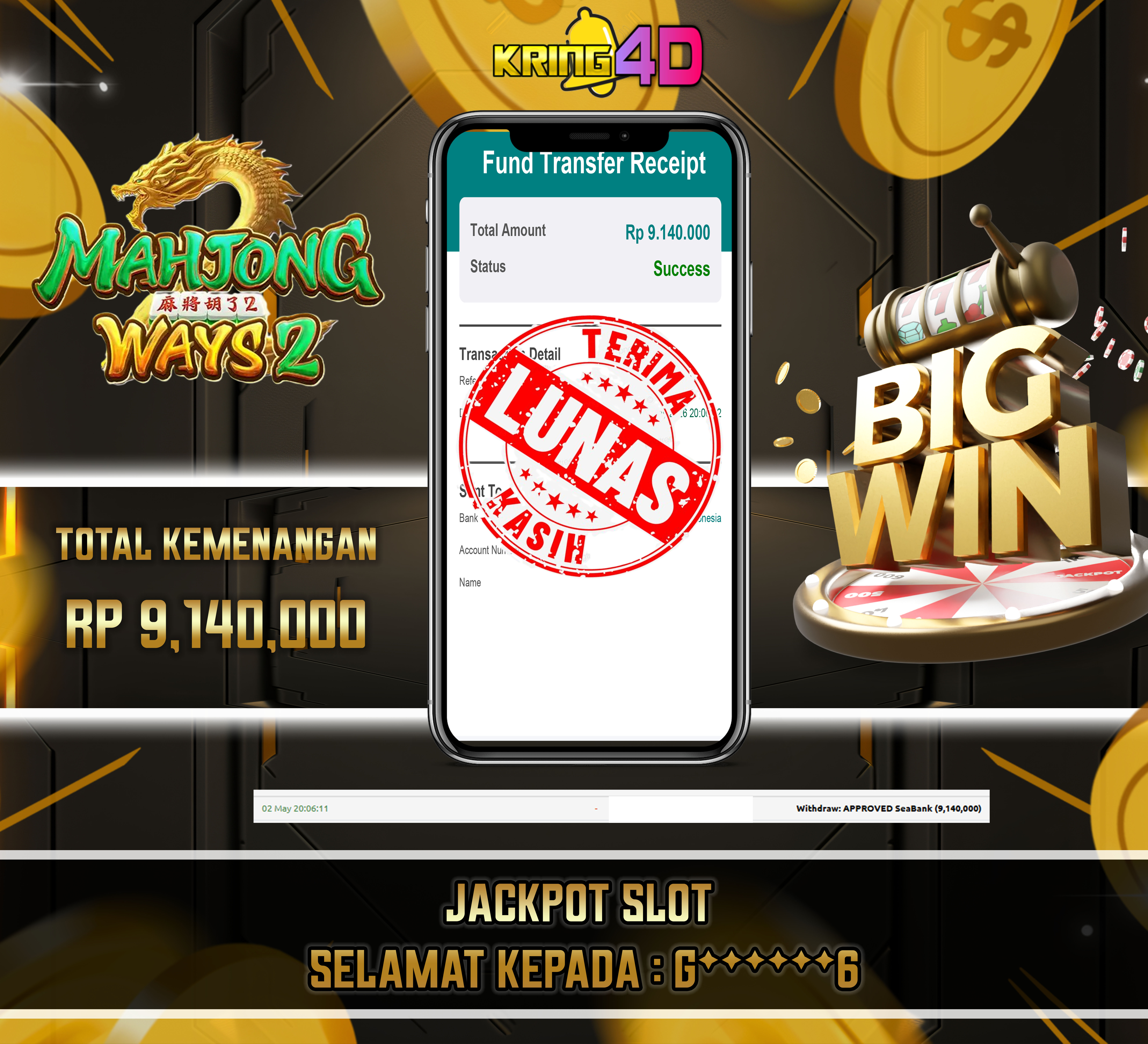 KRING4D JACKPOT Mahjong Ways 2 RP 9,140,000