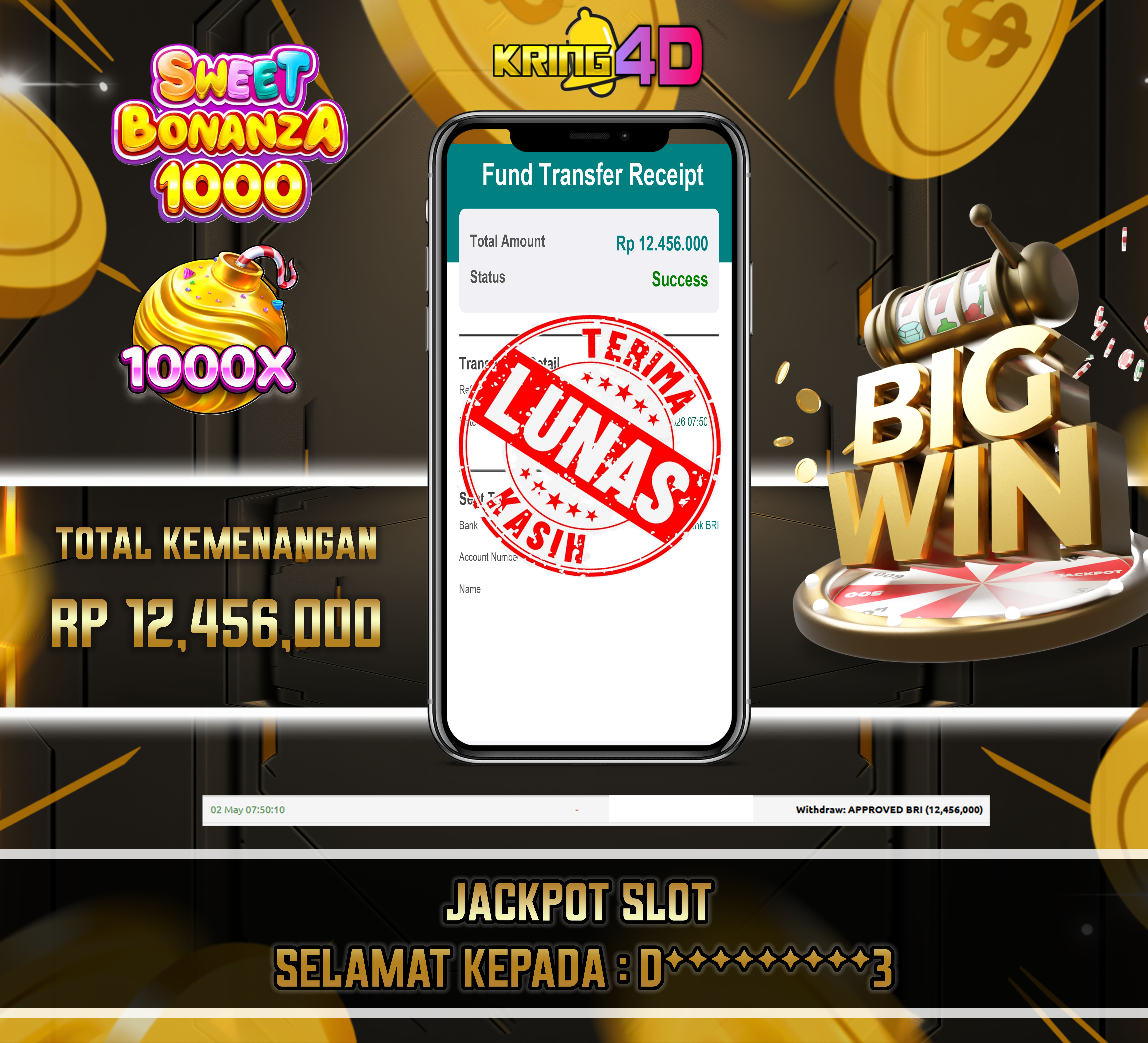 KRING4D JACKPOT Sweet Bonanza 1000 RP 12,456,000