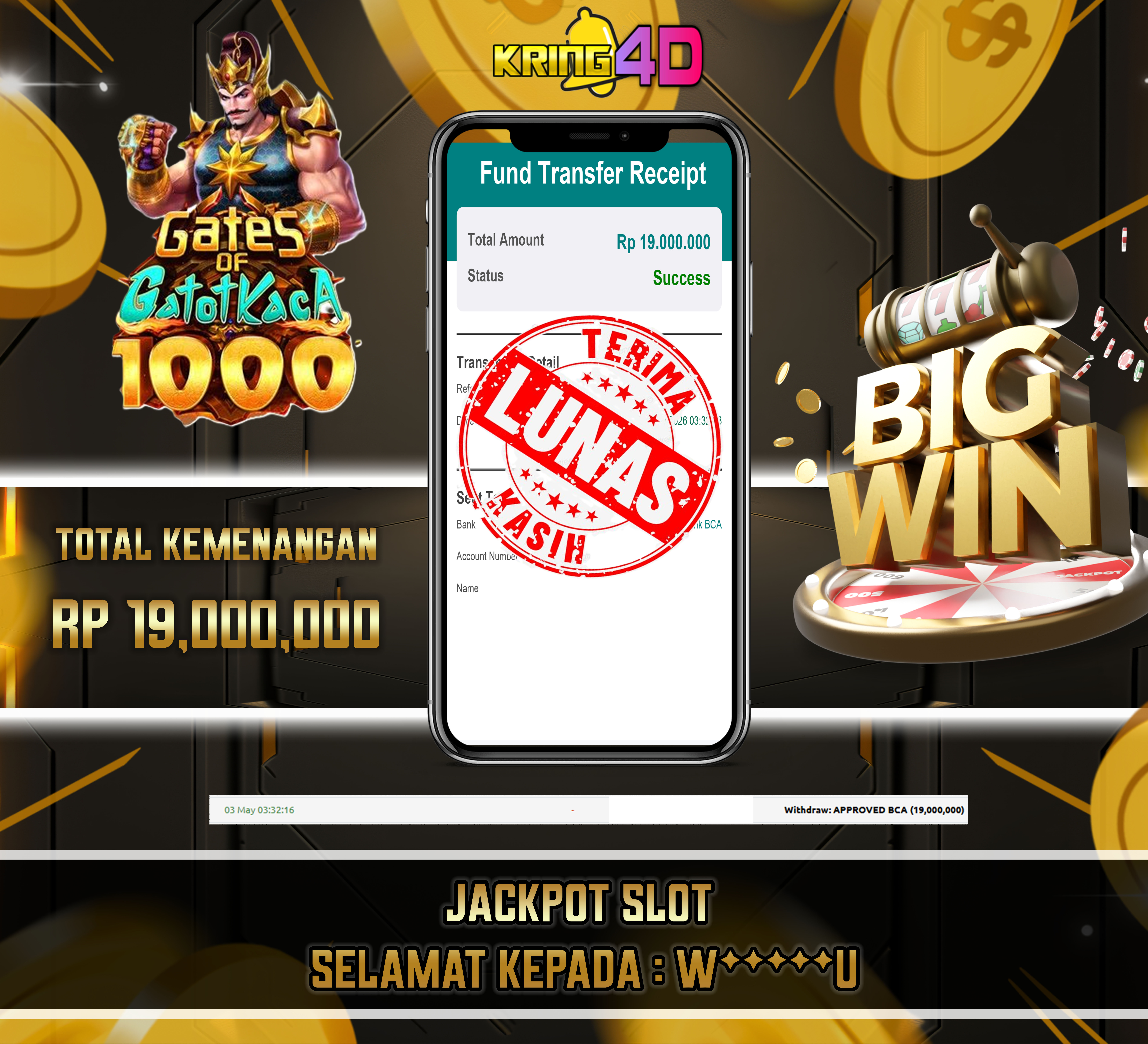 KRING4D JACKPOT Gates of Gatot Kaca 1000 RP 19,000,000