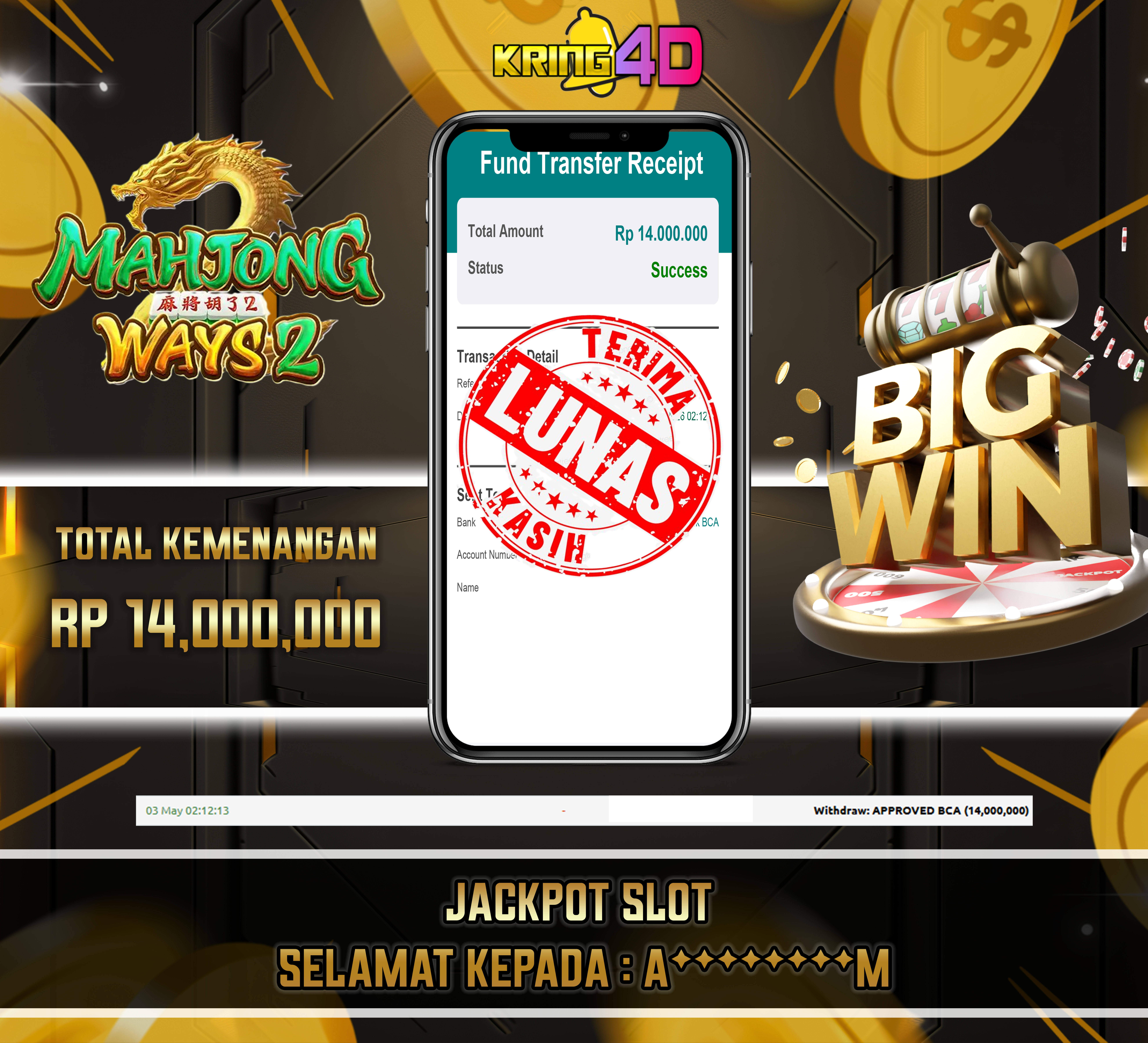 KRING4D JACKPOT Mahjong Ways 2 RP 14,000,000