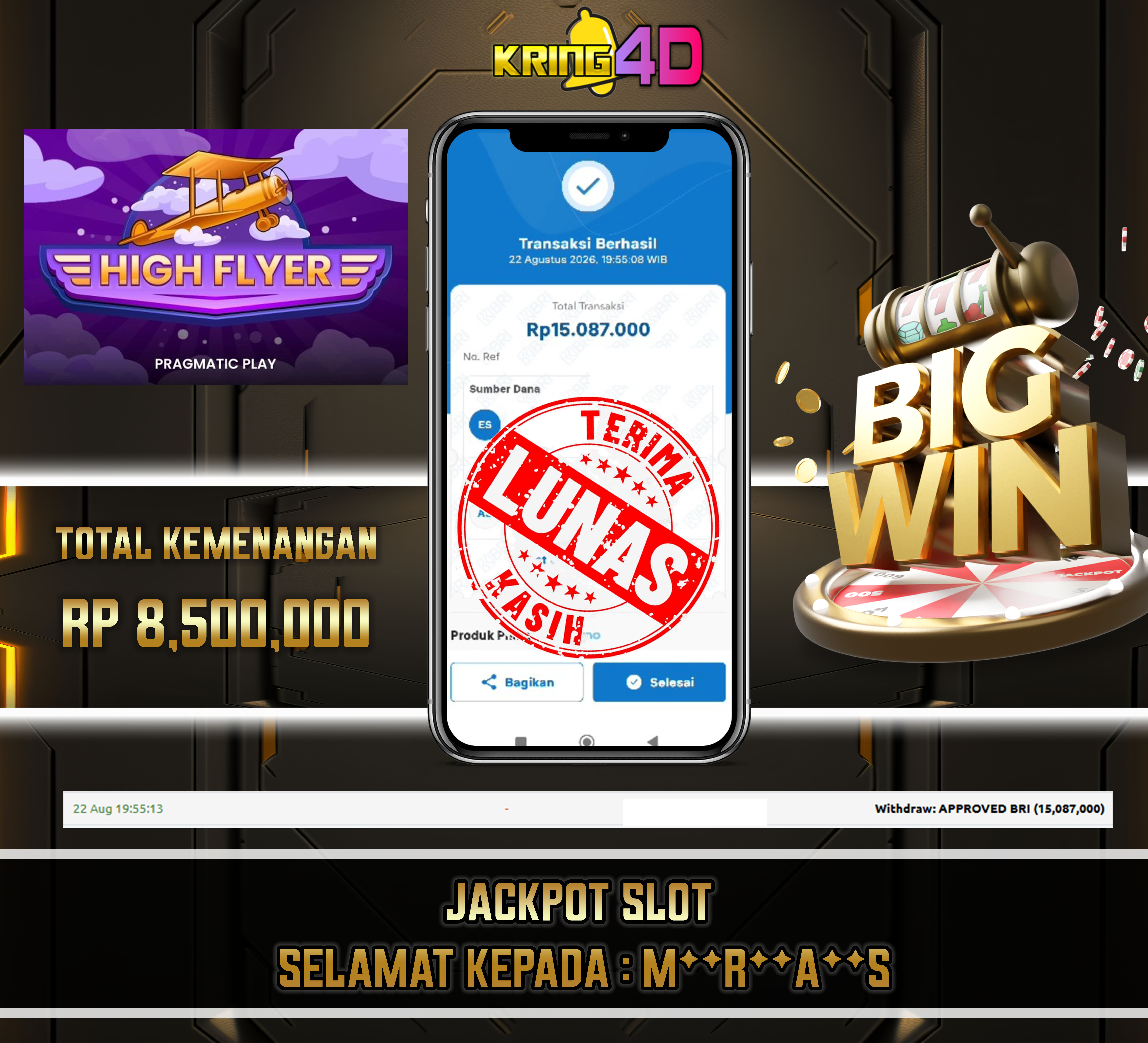 22 Aug 2026, 19:55:13 WIB, KRING4D JACKPOT High Flyer RP 15,087,000