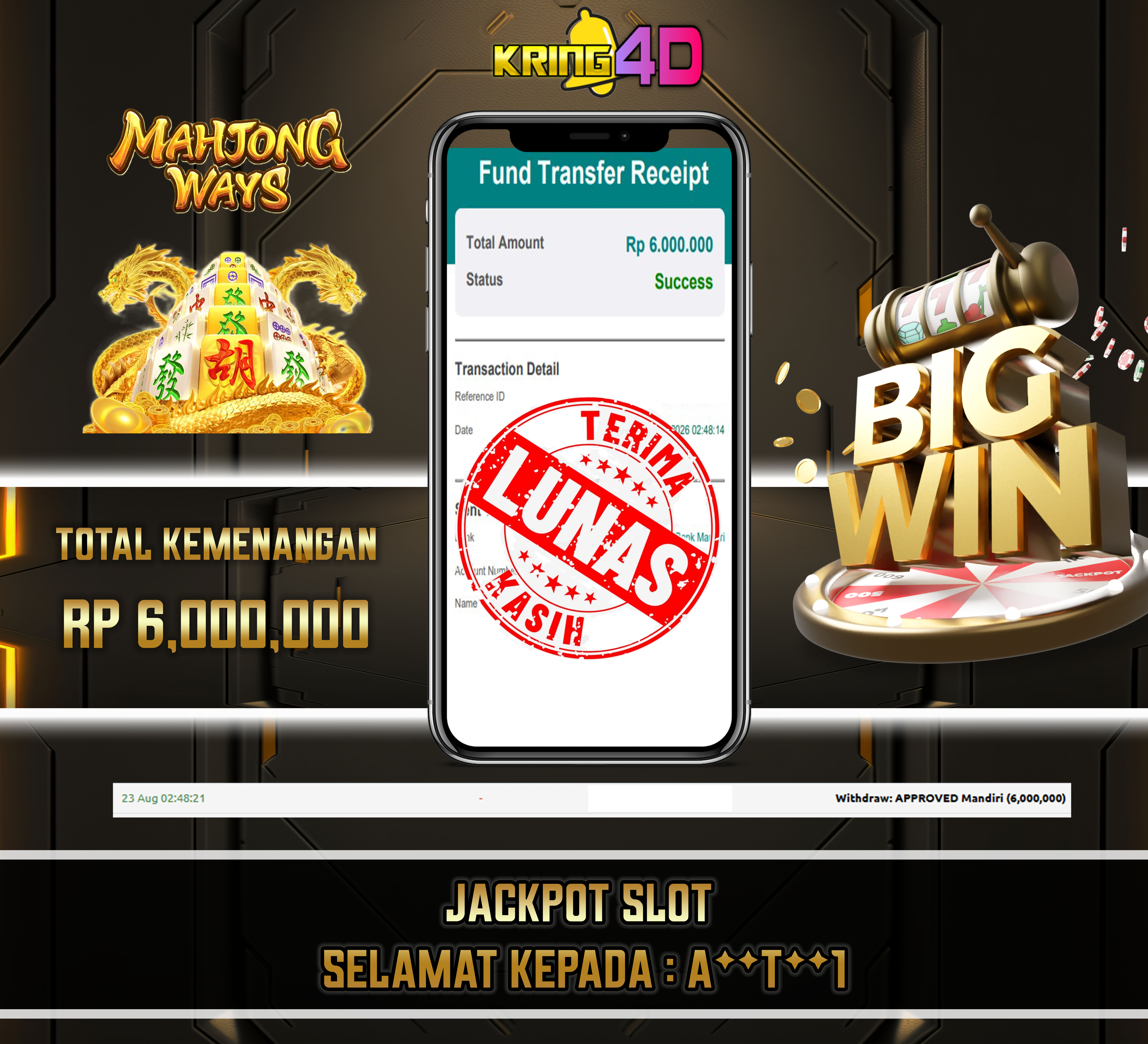 23 Aug 2026, 02:48:21 WIB, KRING4D JACKPOT Mahjong Ways RP 6,000,000