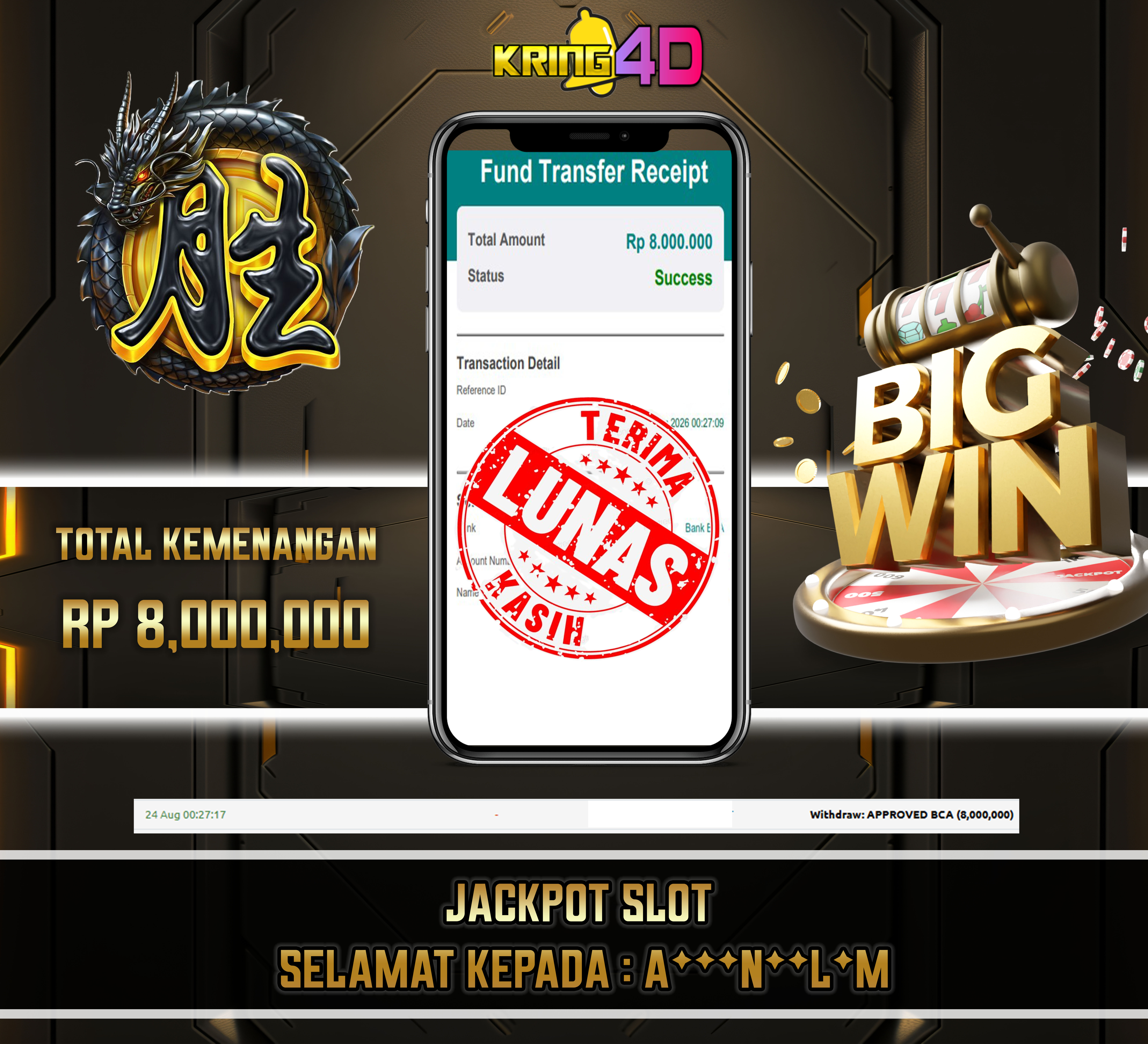 24 Aug 2026, 00:27:17 WIB, KRING4D JACKPOT Mahjong Wins 3 - Black Scatter RP 8,000,000