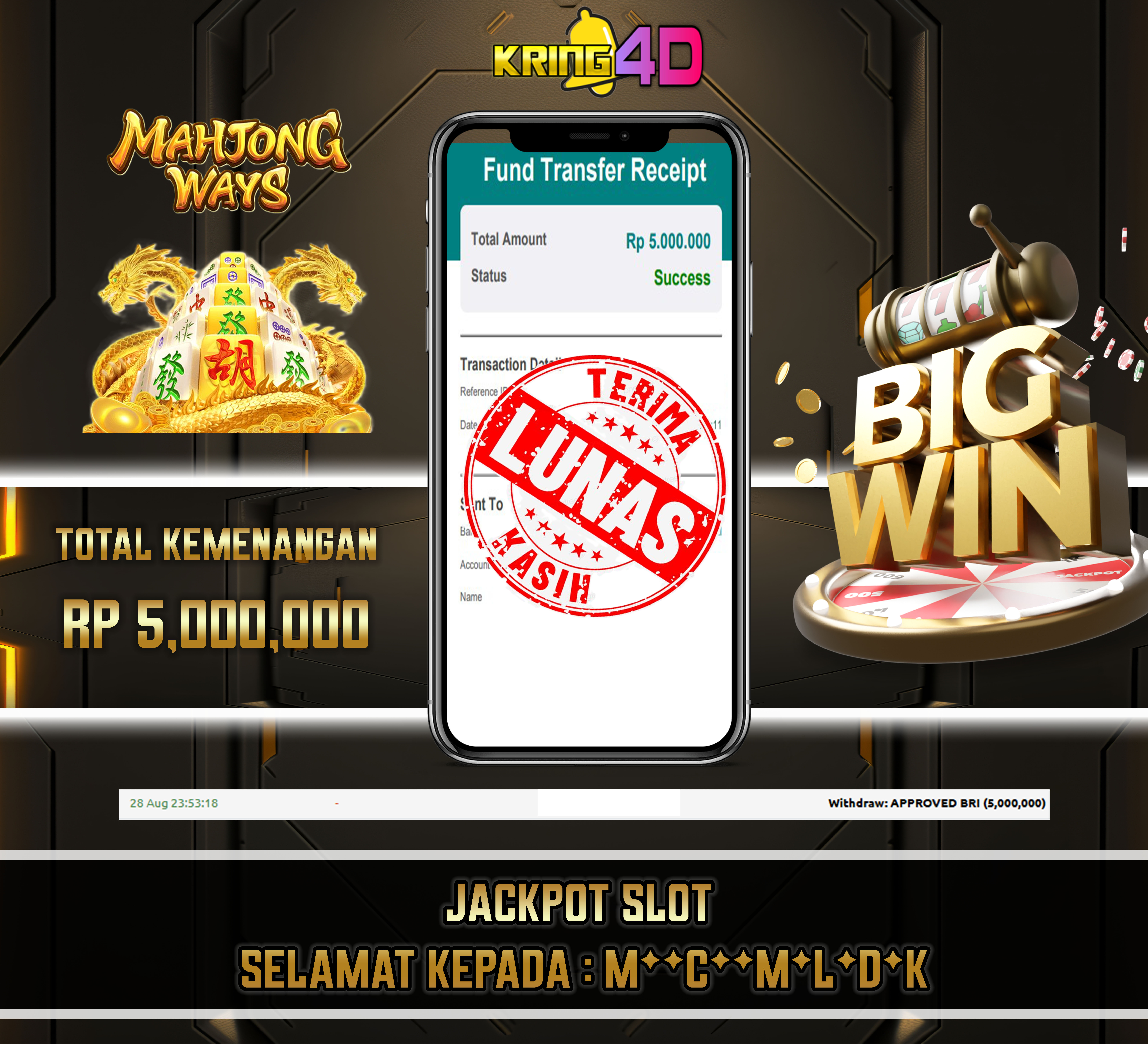 28 Aug 2026, 23:53:18 WIB, KRING4D JACKPOT Mahjong Ways Rp 5,000,000