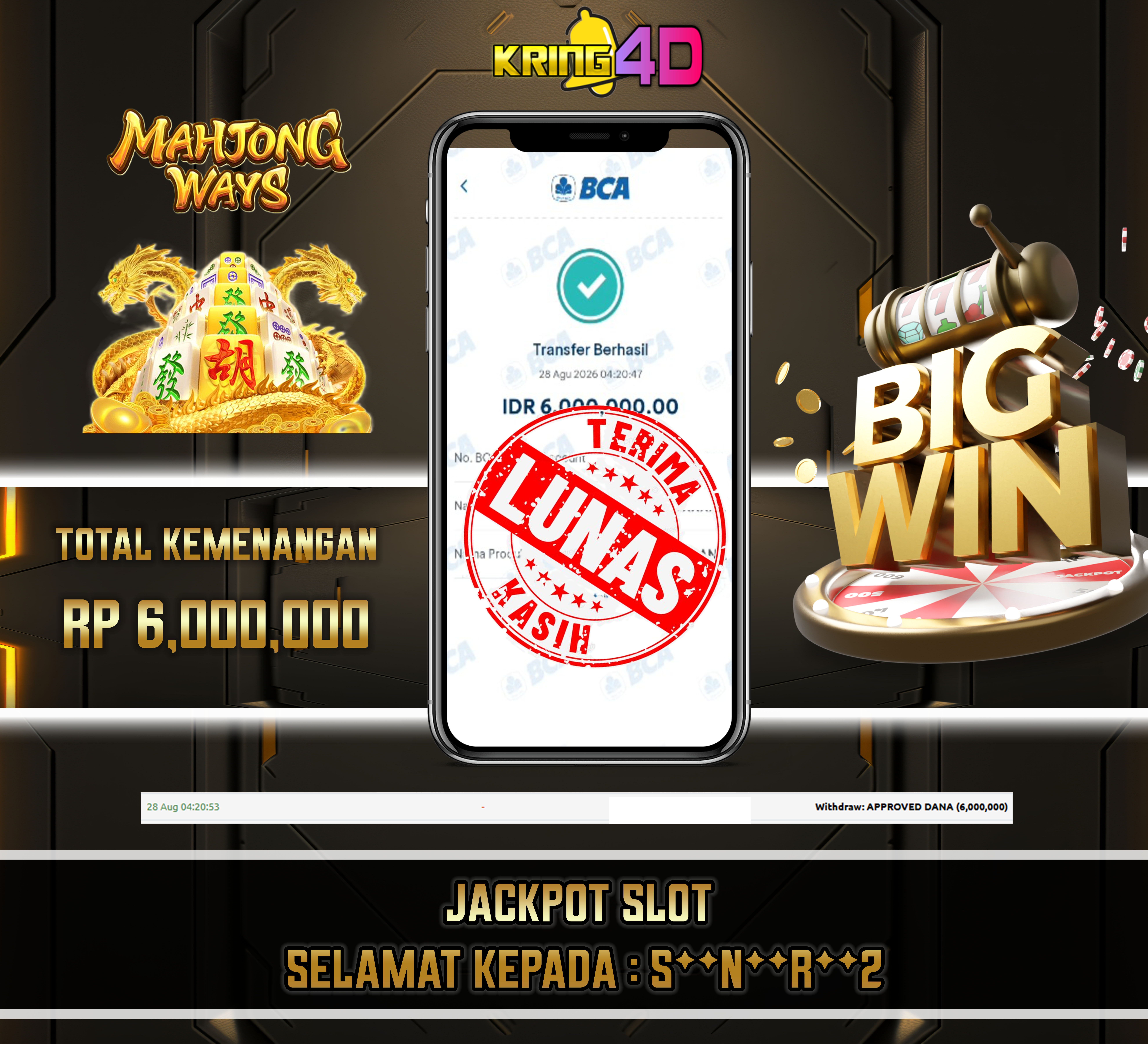 28 Aug 2026, 04:20:53 WIB, KRING4D JACKPOT Mahjong Ways Rp 6,000,000
