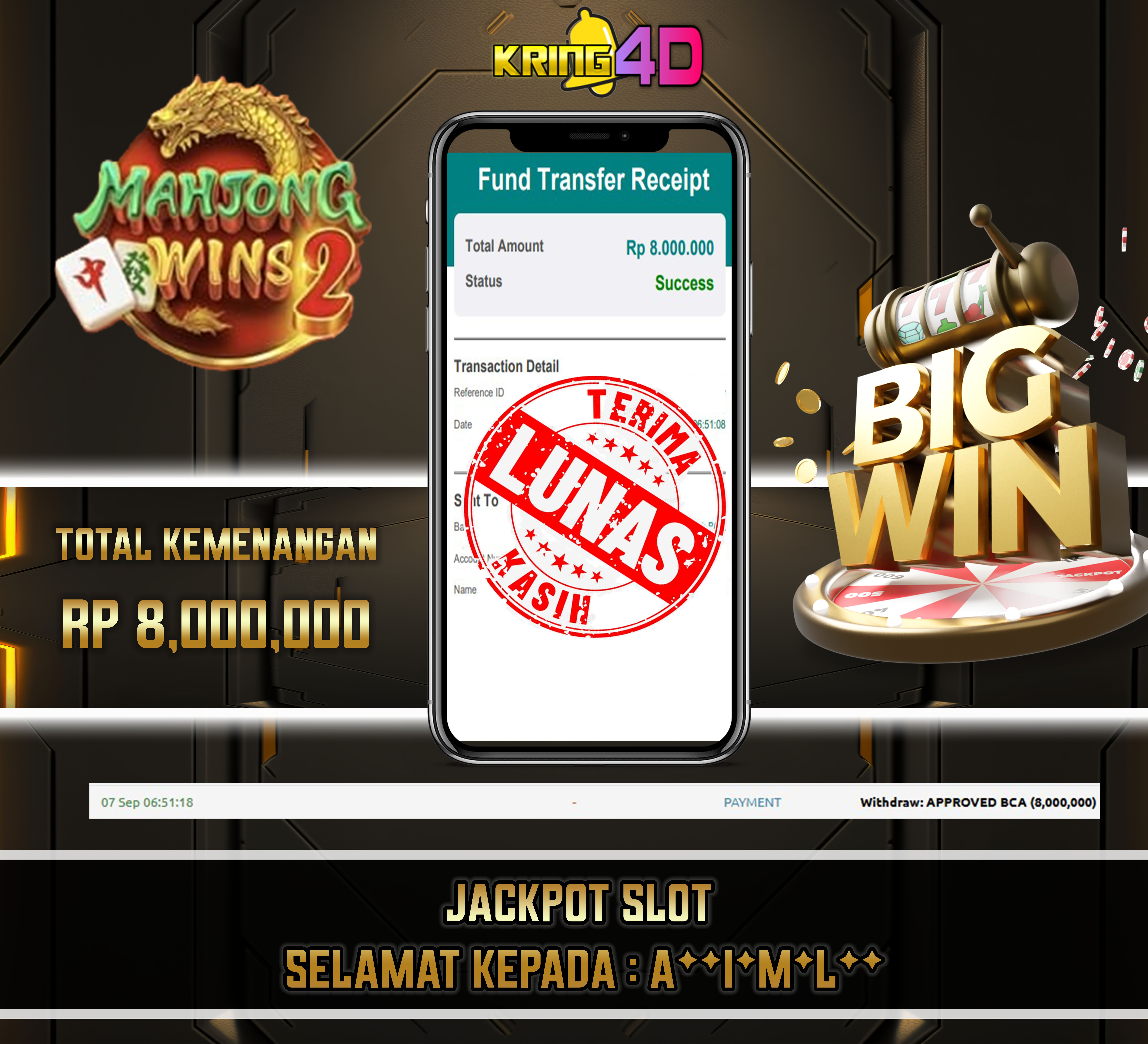 07 Sep 2026, Pukul 06:51:18,KRING4D JACKPOT Mahjong Wins 2 Rp 8,000,000