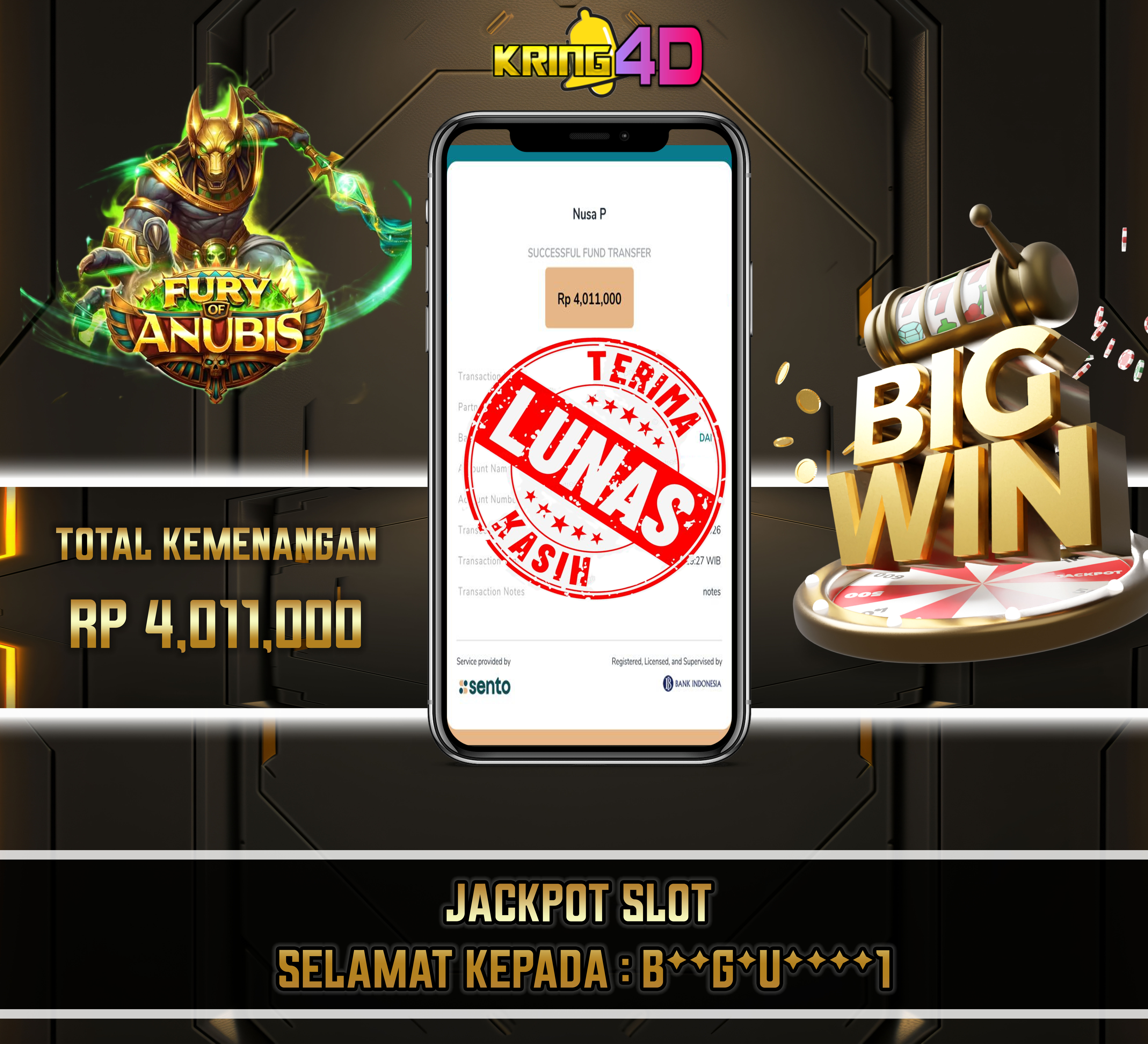 17 Sep 2026, Pukul 21:18:27 WIB,KRING4D JACKPOT Fury of Anubis Rp 4,011,000