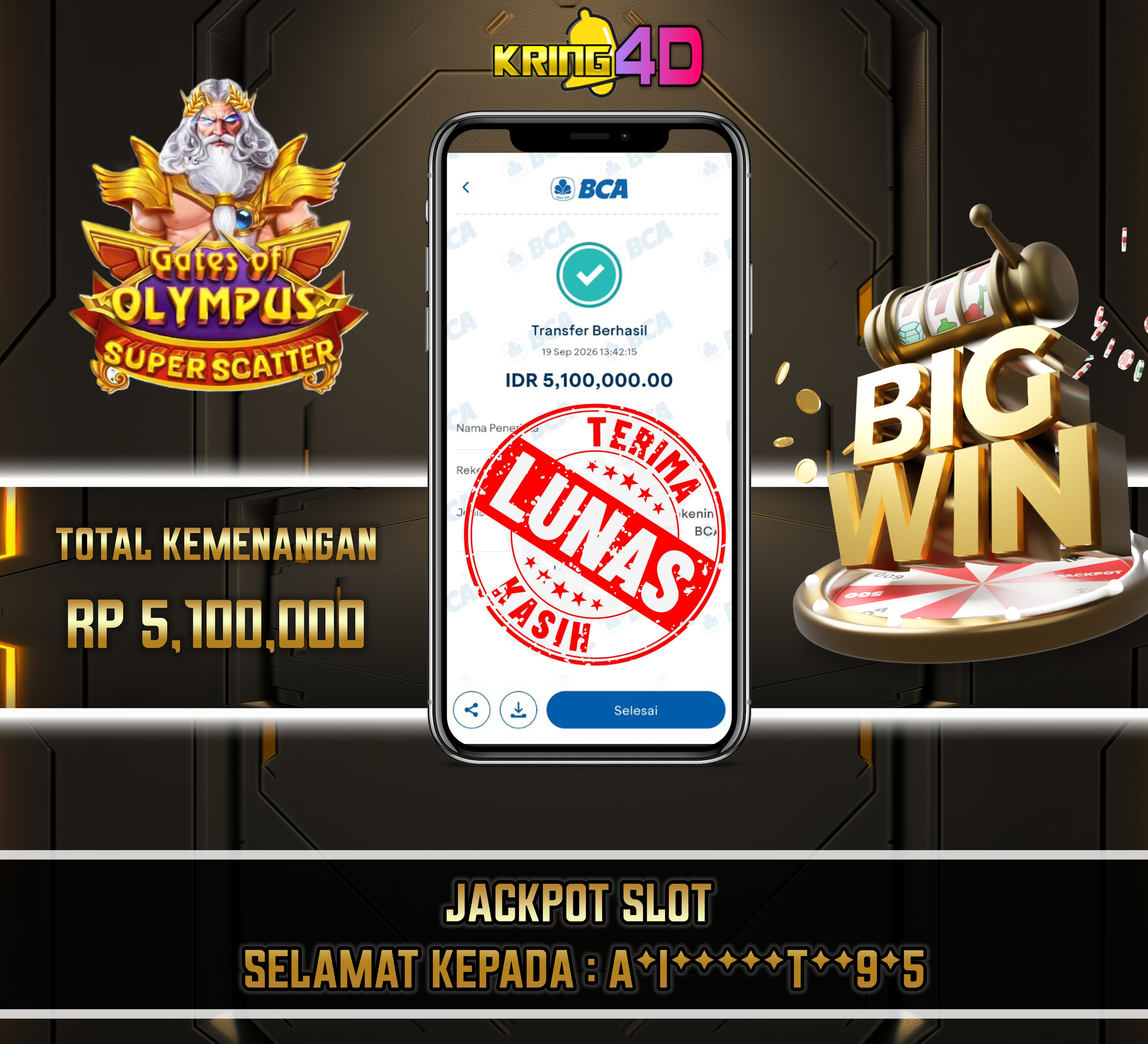 19 Sep 2026, Pukul 13:42:23 WIB,KRING4D JACKPOT Gates of Olympus Super Scatter Rp 5,100,000