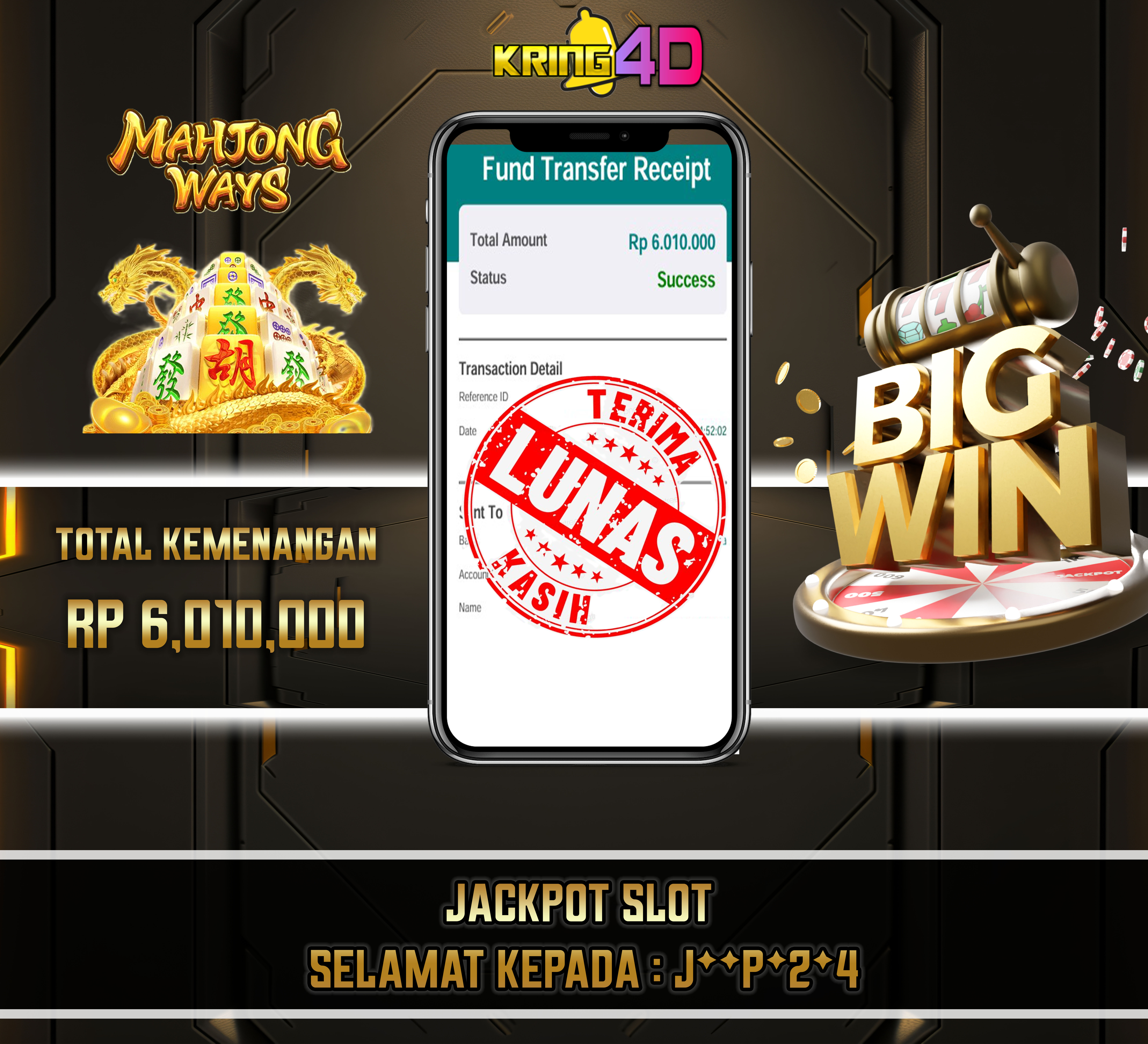 11 Sep 2026, Pukul 04:52:12 WIB,KRING4D JACKPOT Mahjong Ways Rp 6,010,000