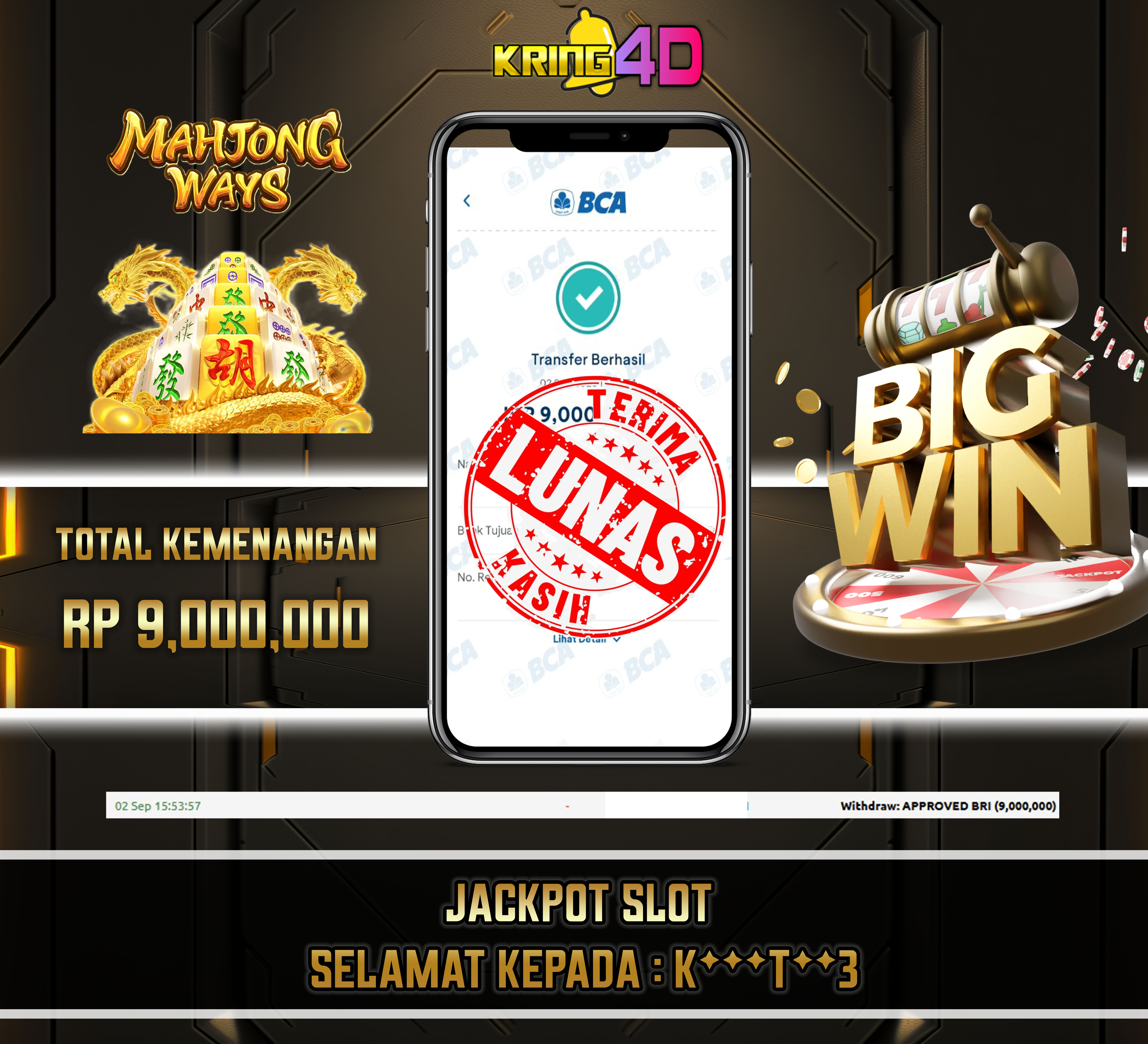 02 Sep 2026, Pukul 15:53:57 WIB, KRING4D JACKPOT Mahjong-Ways Rp 9,000,000