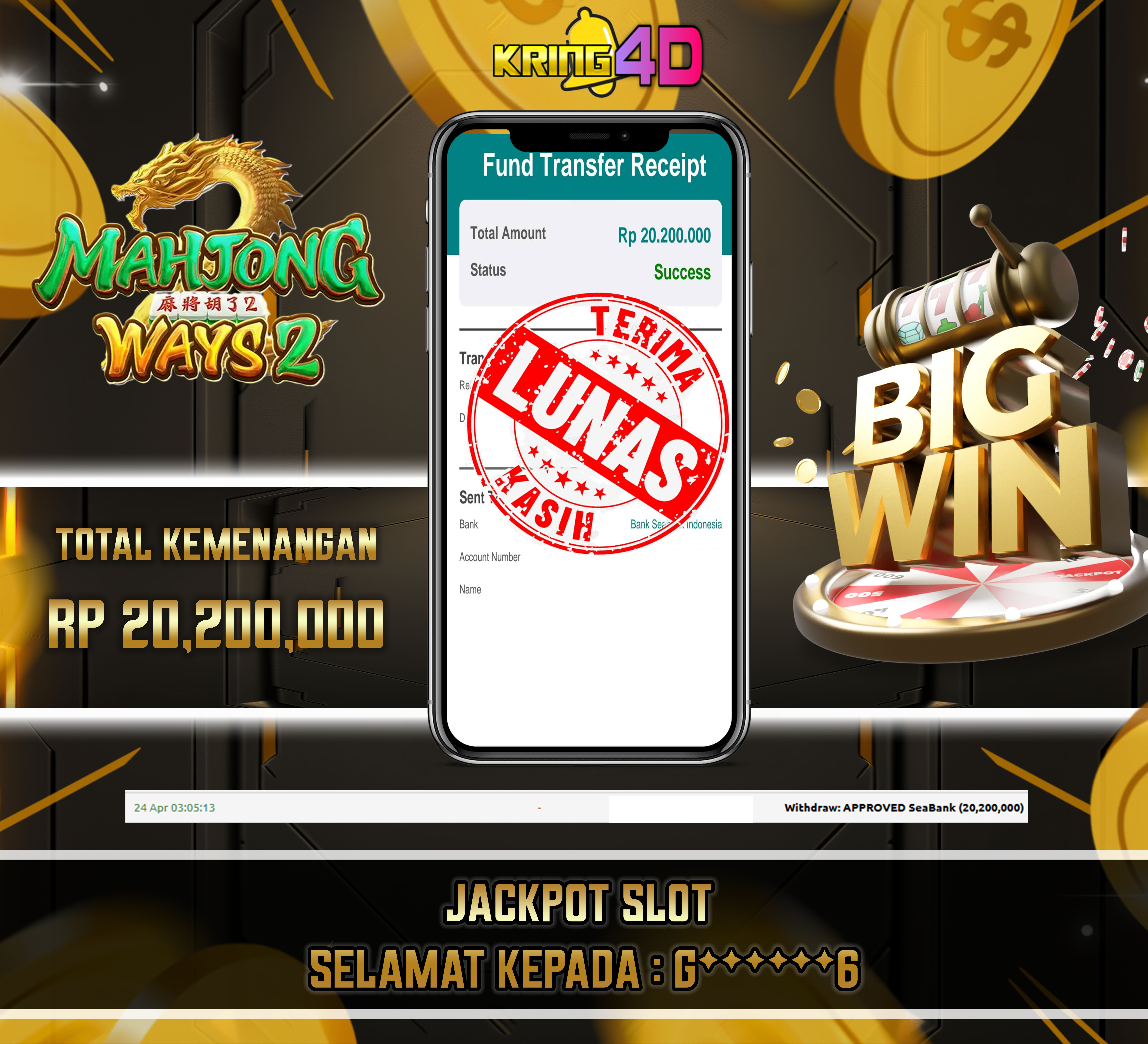 KRING4D JACKPOT Mahjong Ways 2 RP 20,200,000