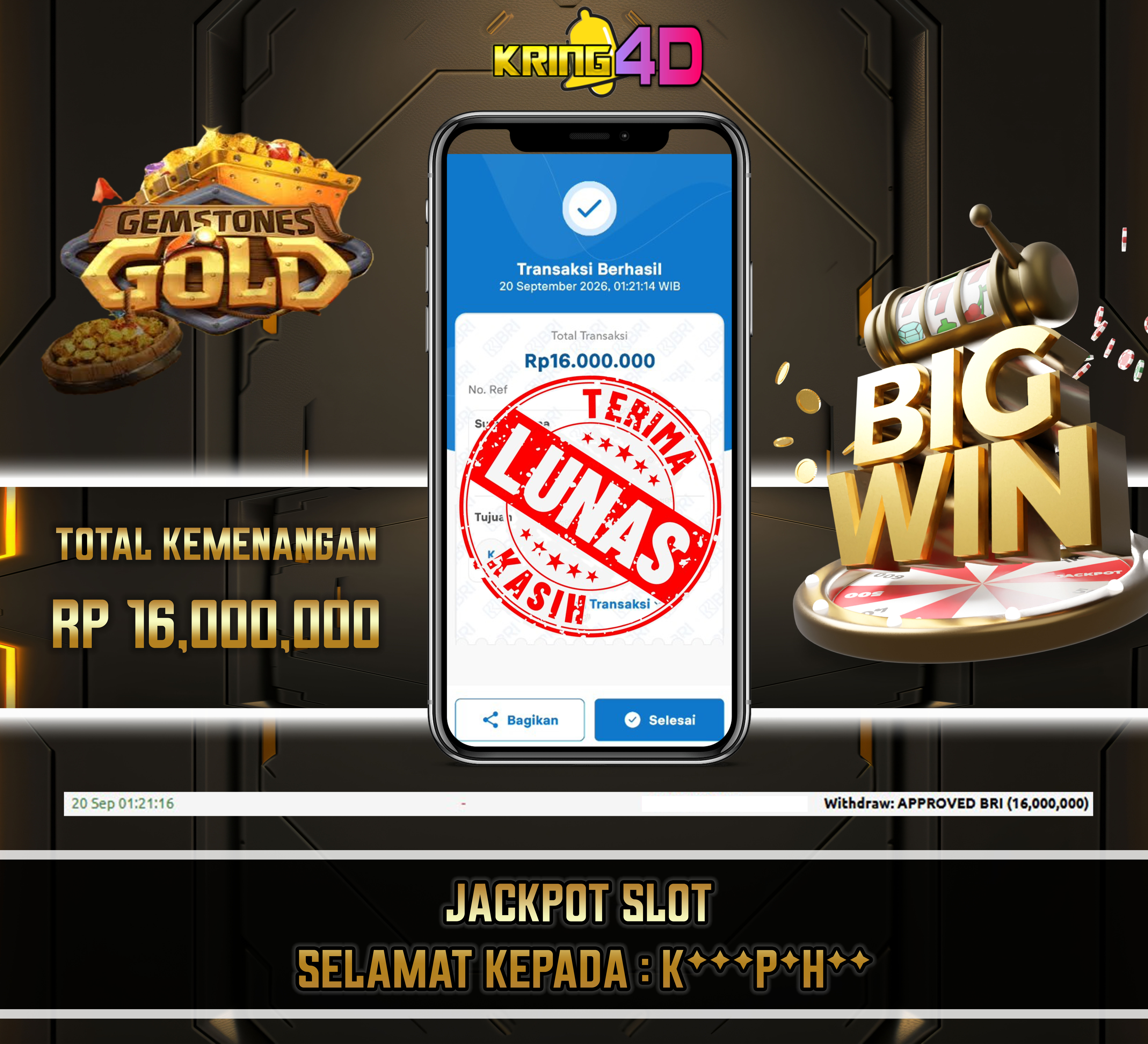 20 Sep 2026, Pukul 01:21:16 WIB,KRING4D JACKPOT Gemstones Gold Rp 16,000,000